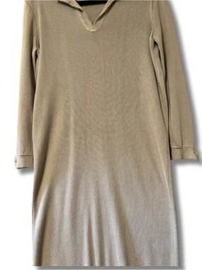 Calvin Klein Collection Silk Knit Dress Y2K Minimalist Taupe Bodycon Collared
